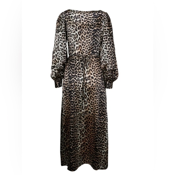 Ganni Women’s Leopard Printed Silk Wrap Dress Tan & Brown Size 36 Maxi - Picture 3 of 12